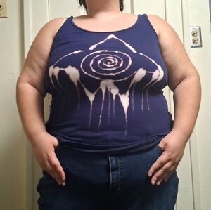 Plus Sized Navy Blue Hand Bleahc Design Tank Top